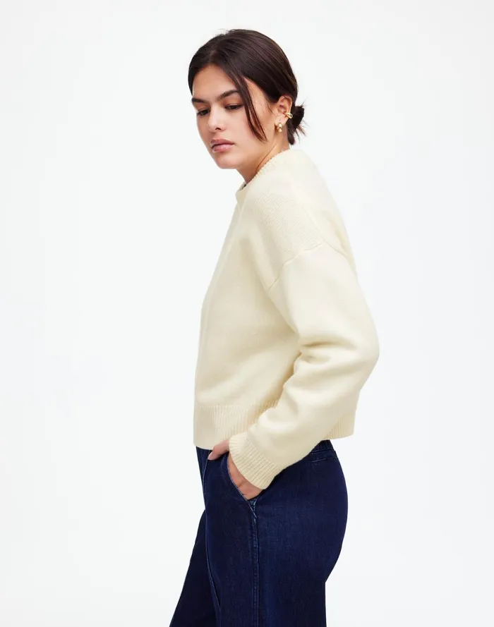 Women Sweaters Madewell Boxy Crewneck Sweater In SoftWool Hthr Cloud