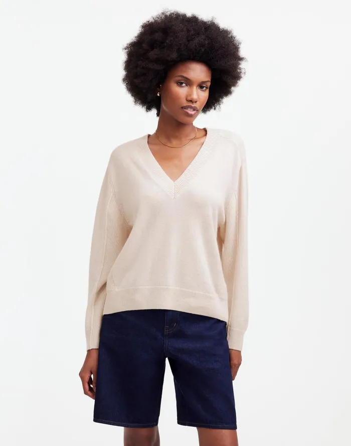 Women Sweaters Madewell Cashmere VNeck Sweater Hthr Oat