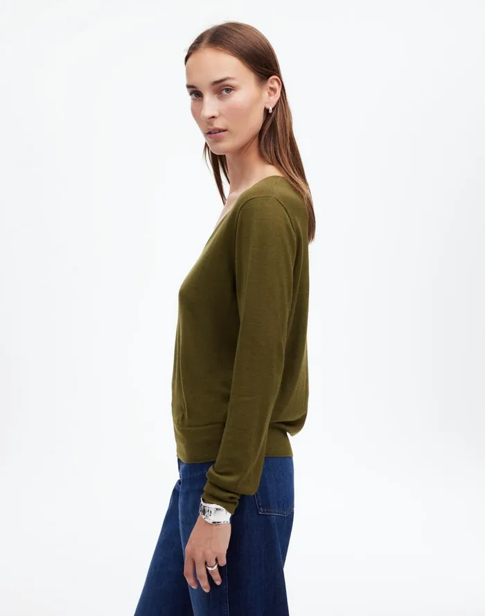 Women Sweaters Madewell Merino WoolSilk Blend VNeck Sweater Faded Ivy