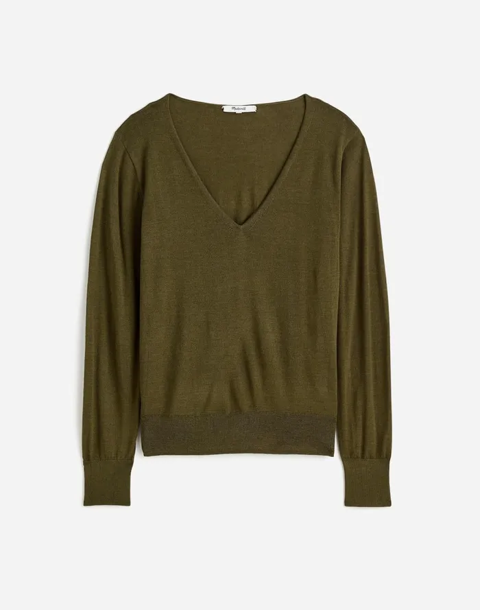 Women Sweaters Madewell Merino WoolSilk Blend VNeck Sweater Faded Ivy