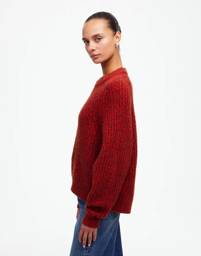Women Sweaters Madewell Ribbed CottonBlend Sweater Bright Cherry Marl