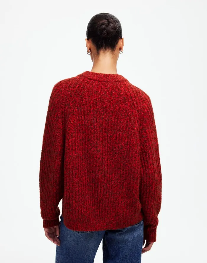 Women Sweaters Madewell Ribbed CottonBlend Sweater Bright Cherry Marl
