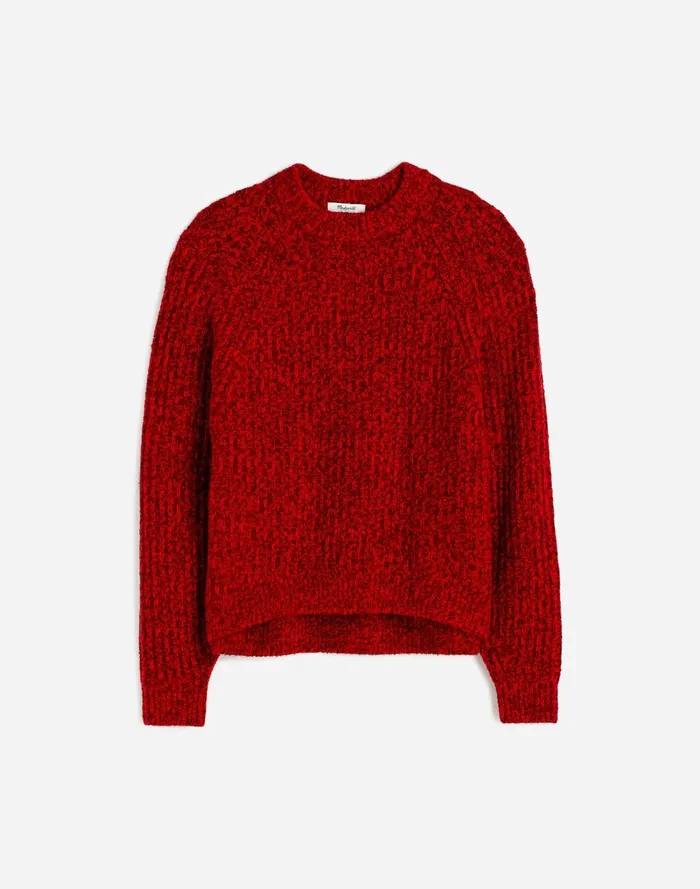Women Sweaters Madewell Ribbed CottonBlend Sweater Bright Cherry Marl