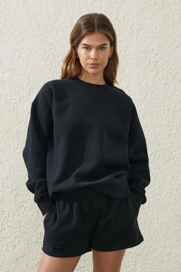Women Sweats and Hoodies Cotton On Plush Essential Crew Jumper Core Black