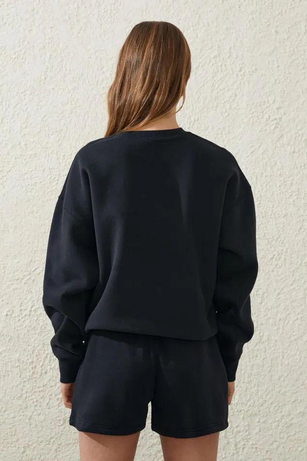 Women Sweats and Hoodies Cotton On Plush Essential Crew Jumper Core Black