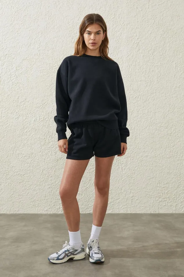 Women Sweats and Hoodies Cotton On Plush Essential Crew Jumper Core Black