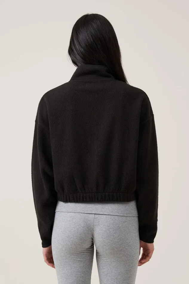 Women Sweats and Hoodies Cotton On Teddy Fleece Cropped Zip Through Black