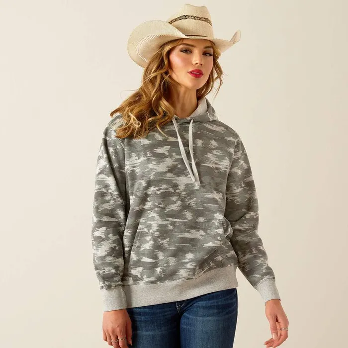 Women Sweatshirts and Hoodies Ariat Ariat Logo 20 Hoodie Grey Blur Print