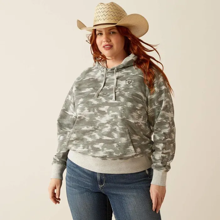 Women Sweatshirts and Hoodies Ariat Ariat Logo 20 Hoodie Grey Blur Print