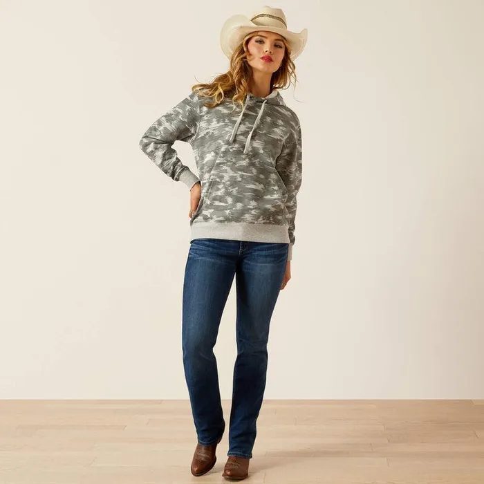 Women Sweatshirts and Hoodies Ariat Ariat Logo 20 Hoodie Grey Blur Print