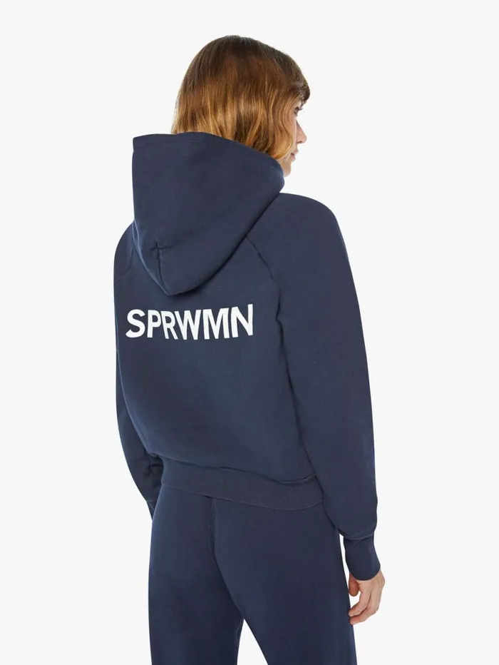 Women Sweatshirts Mother Denim Shrunken Raglan Hoodie Blue navy
