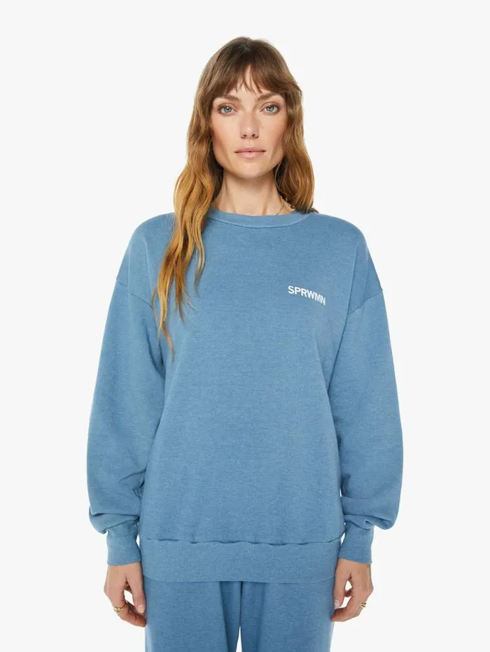 Women Sweatshirts Mother Denim Tiny Logo Sweatshirt Chambray Blue