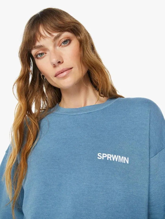 Women Sweatshirts Mother Denim Tiny Logo Sweatshirt Chambray Blue