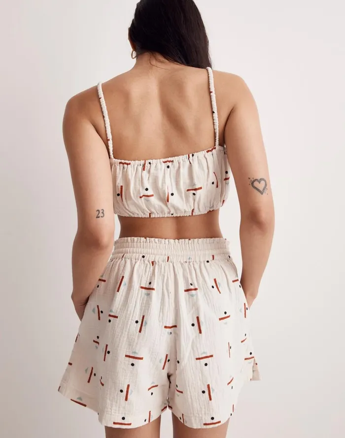 Women Swim Madewell Madewell X Caroline Z Hurley CoverUp Bubble Crop Top In Tridot Vintage Linen