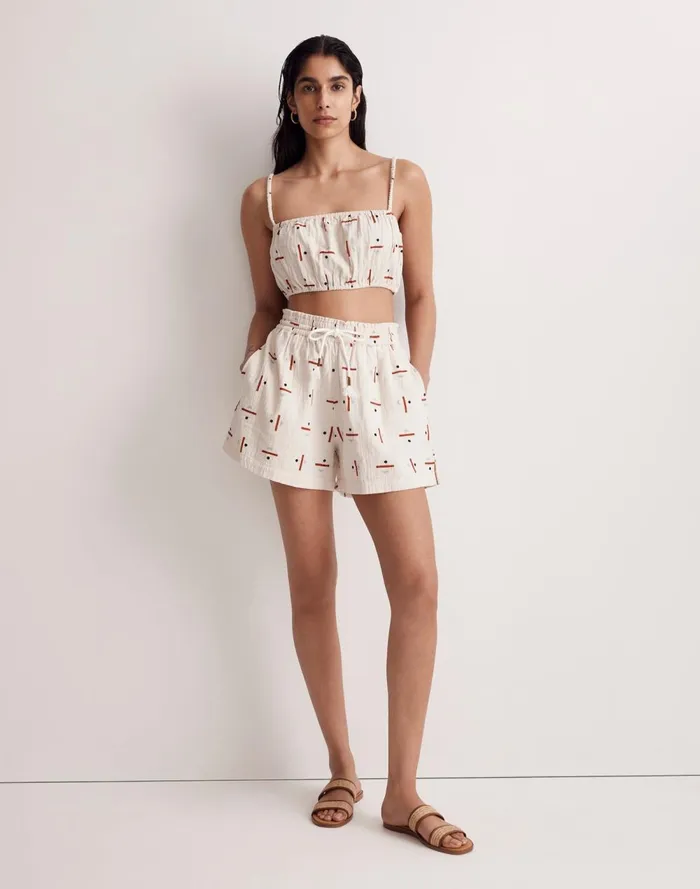 Women Swim Madewell Madewell X Caroline Z Hurley CoverUp Bubble Crop Top In Tridot Vintage Linen