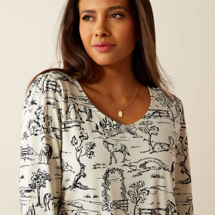 Women TShirts and Tops Ariat Nellore TShirt Toile Scene Print Women TShirts and Tops Ariat Nellore TShirt Toile Scene Print