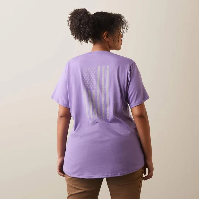 Women TShirts and Tops Ariat Rebar Cotton Strong American Flag Graphc TShirt Paisley Purple