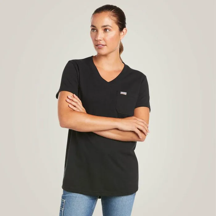 Women TShirts and Tops Ariat Rebar Cotton Strong VNeck TShirt Black