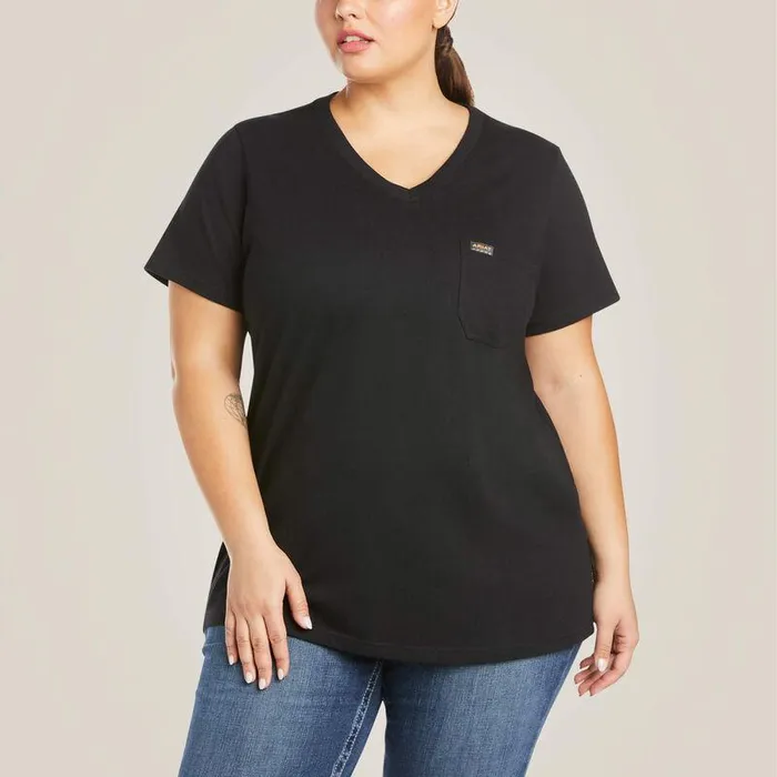 Women TShirts and Tops Ariat Rebar Cotton Strong VNeck TShirt Black