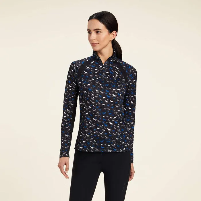 Women TShirts and Tops Ariat Sunstopper 20 14 Zip Baselayer Black Busy Pony Print