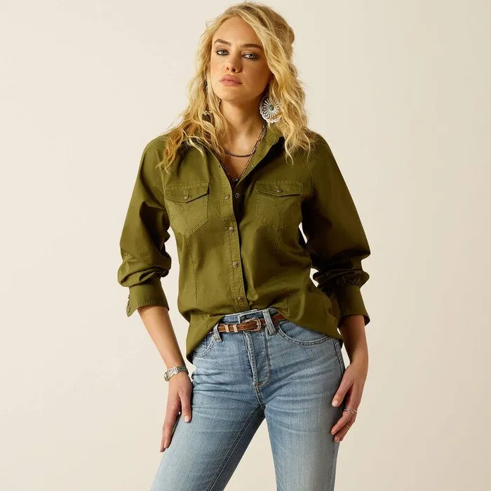 Women TShirts and Tops Ariat Yellowstone Juniper Blousen Shirt Winter Moss