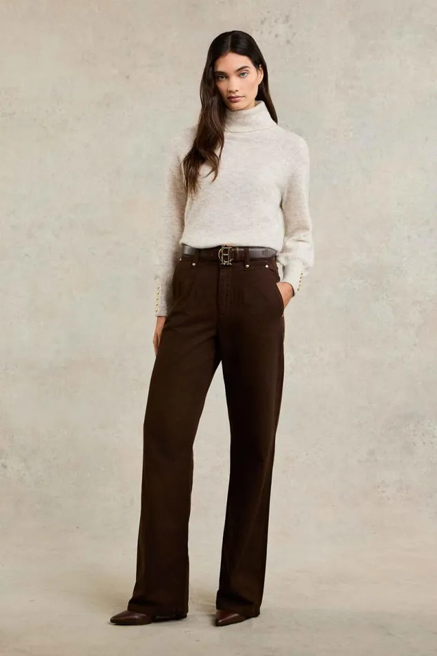 Women Tailored Wide Leg Jean Chocolate Holland Cooper Jeans
