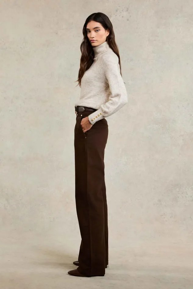 Women Tailored Wide Leg Jean Chocolate Holland Cooper Jeans