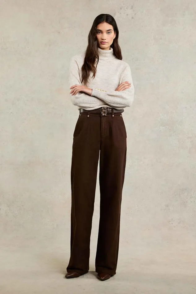 Women Tailored Wide Leg Jean Chocolate Holland Cooper Jeans
