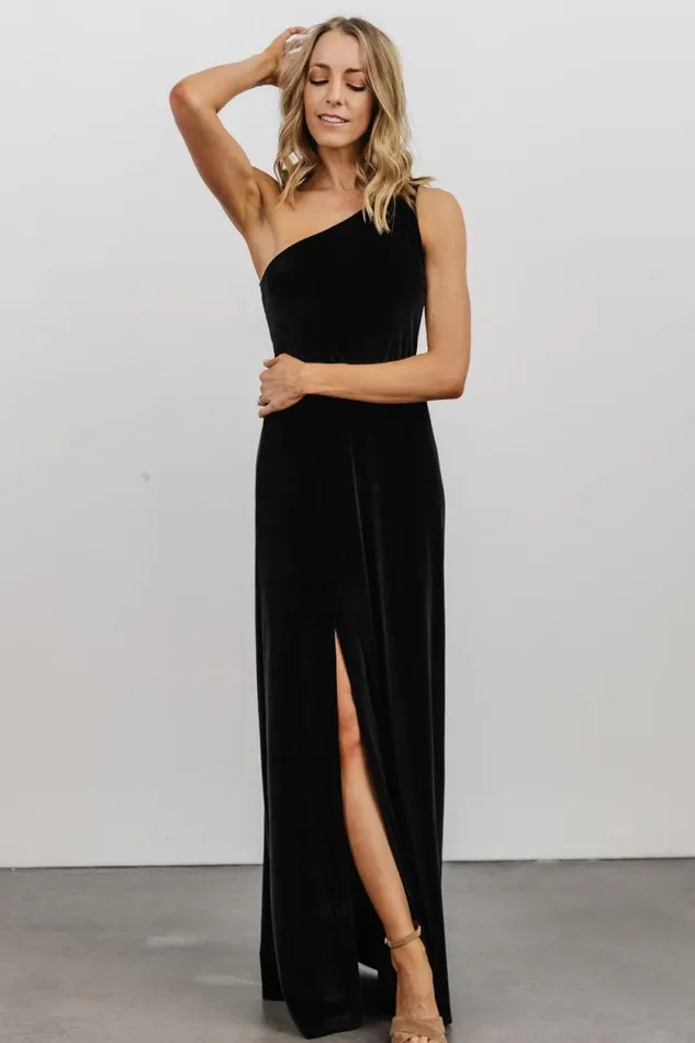 Women Tatiana Velvet One Shoulder Maxi Dress Black Baltic Born Maxi Dresses