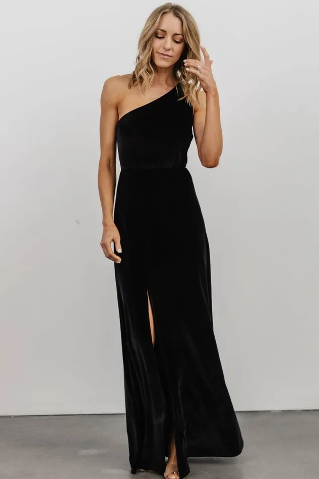 Women Tatiana Velvet One Shoulder Maxi Dress Black Baltic Born Maxi Dresses