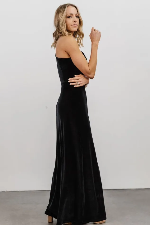 Women Tatiana Velvet One Shoulder Maxi Dress Black Baltic Born Maxi Dresses