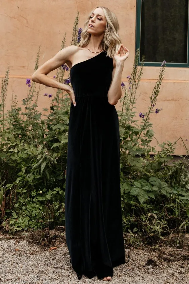 Women Tatiana Velvet One Shoulder Maxi Dress Black Baltic Born Maxi Dresses