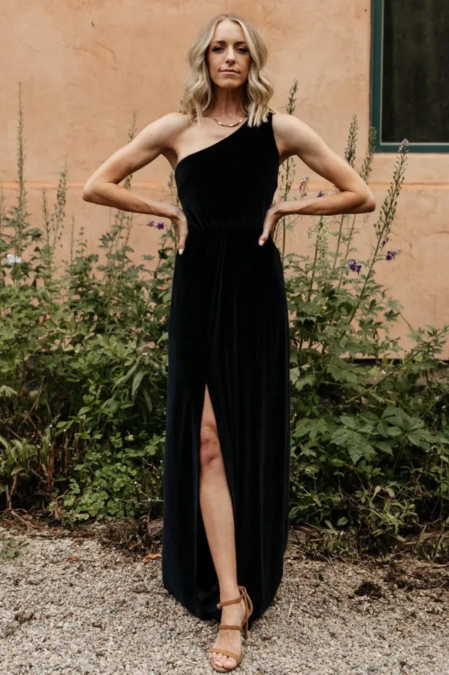 Women Tatiana Velvet One Shoulder Maxi Dress Black Baltic Born Maxi Dresses