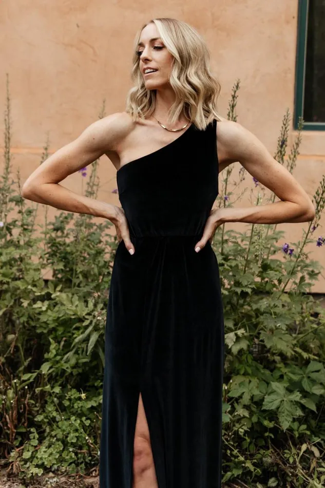 Women Tatiana Velvet One Shoulder Maxi Dress Black Baltic Born Maxi Dresses