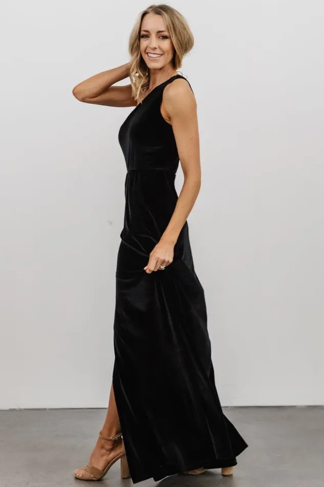 Women Tatiana Velvet One Shoulder Maxi Dress Black Baltic Born Maxi Dresses