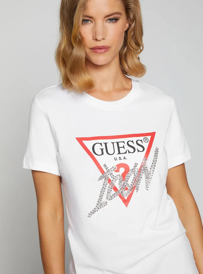 Women Tees and Tanks GUESS Eco White Icon Logo Tshirt