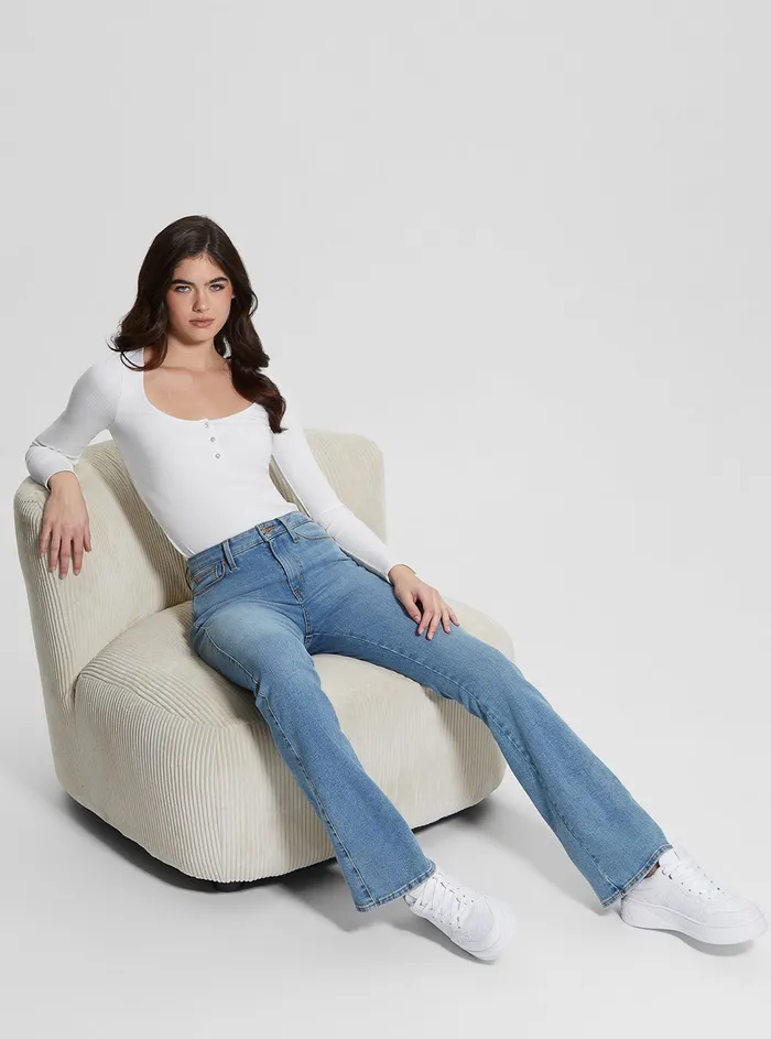 Women Tees and Tanks GUESS Eco White Karlee Long Sleeve Henley Tshirt Women Tees and Tanks GUESS Eco White Karlee Long Sleeve Henley Tshirt