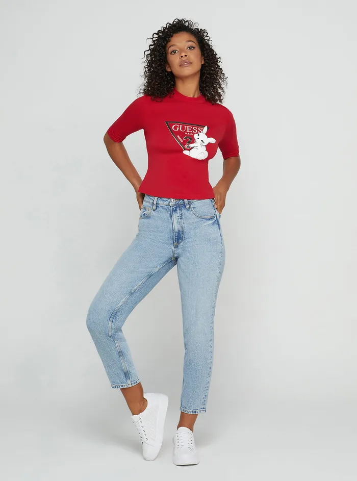 Women Tees and Tanks GUESS Red Golden Rabbit Cropped Logo Tshirt Women Tees and Tanks GUESS Red Golden Rabbit Cropped Logo Tshirt