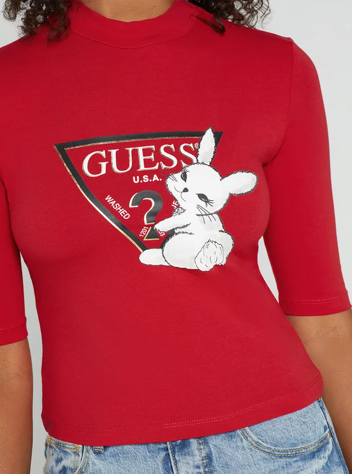 Women Tees and Tanks GUESS Red Golden Rabbit Cropped Logo Tshirt Women Tees and Tanks GUESS Red Golden Rabbit Cropped Logo Tshirt