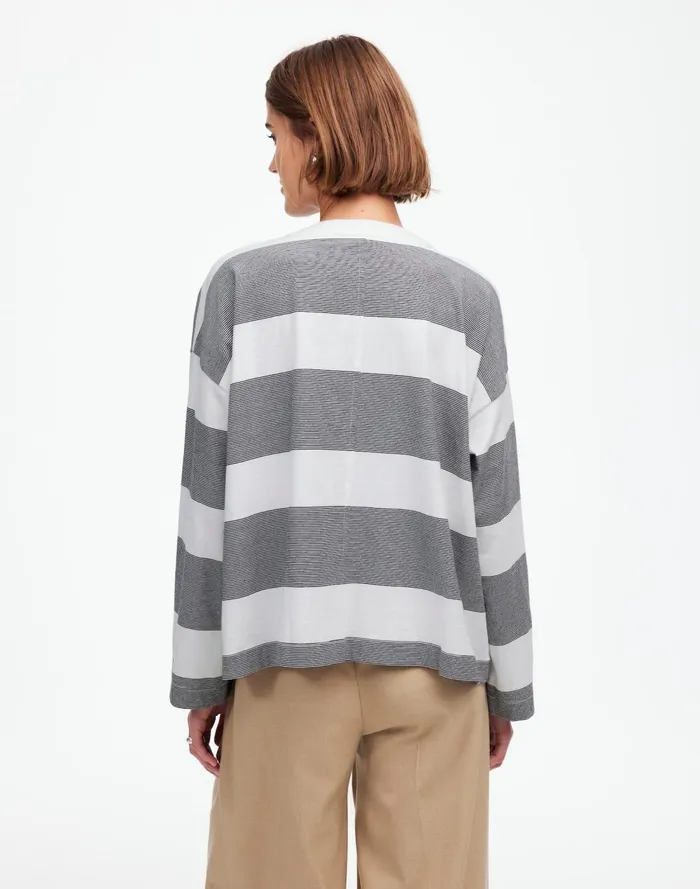 Women Tees Madewell Oversized Crewneck LongSleeve Tee In Stripe Eyelet White