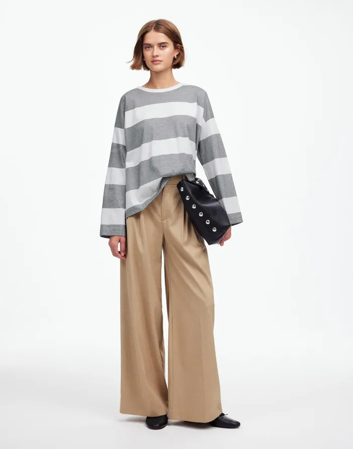 Women Tees Madewell Oversized Crewneck LongSleeve Tee In Stripe Eyelet White