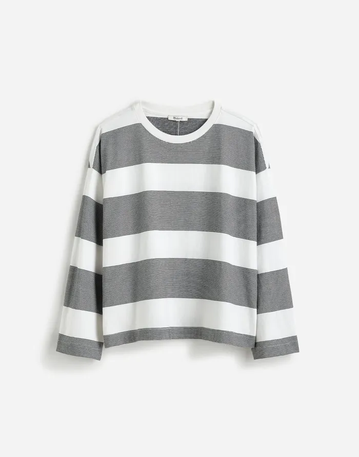Women Tees Madewell Oversized Crewneck LongSleeve Tee In Stripe Eyelet White