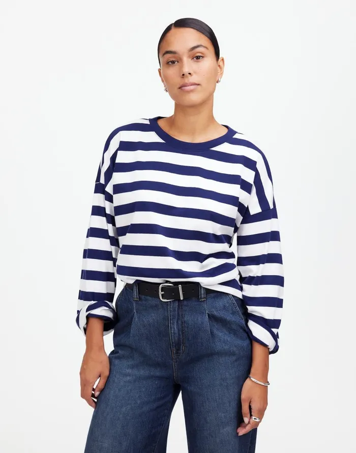 Women Tees Madewell Oversized LongSleeve Crewneck Tee Bright Cobalt