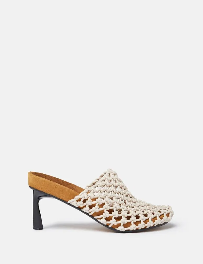 Women Terra Recycled Knotted Net Mules Greggio White Stella McCartney Heels