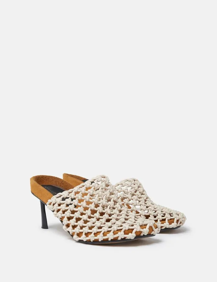 Women Terra Recycled Knotted Net Mules Greggio White Stella McCartney Heels