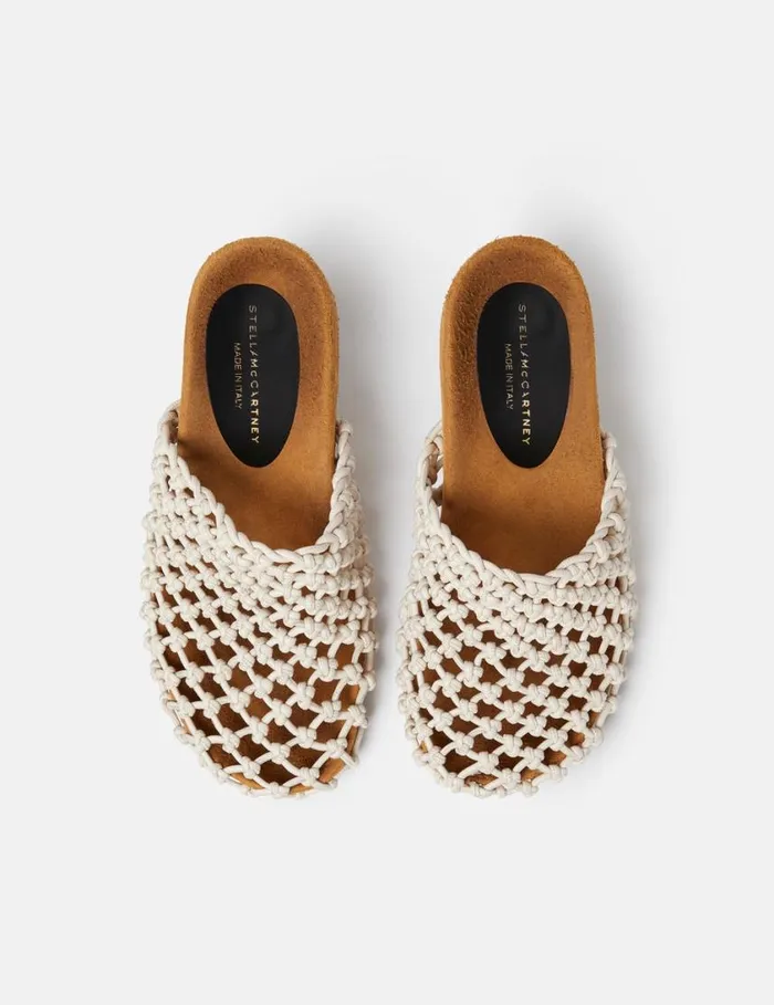 Women Terra Recycled Knotted Net Mules Greggio White Stella McCartney Heels