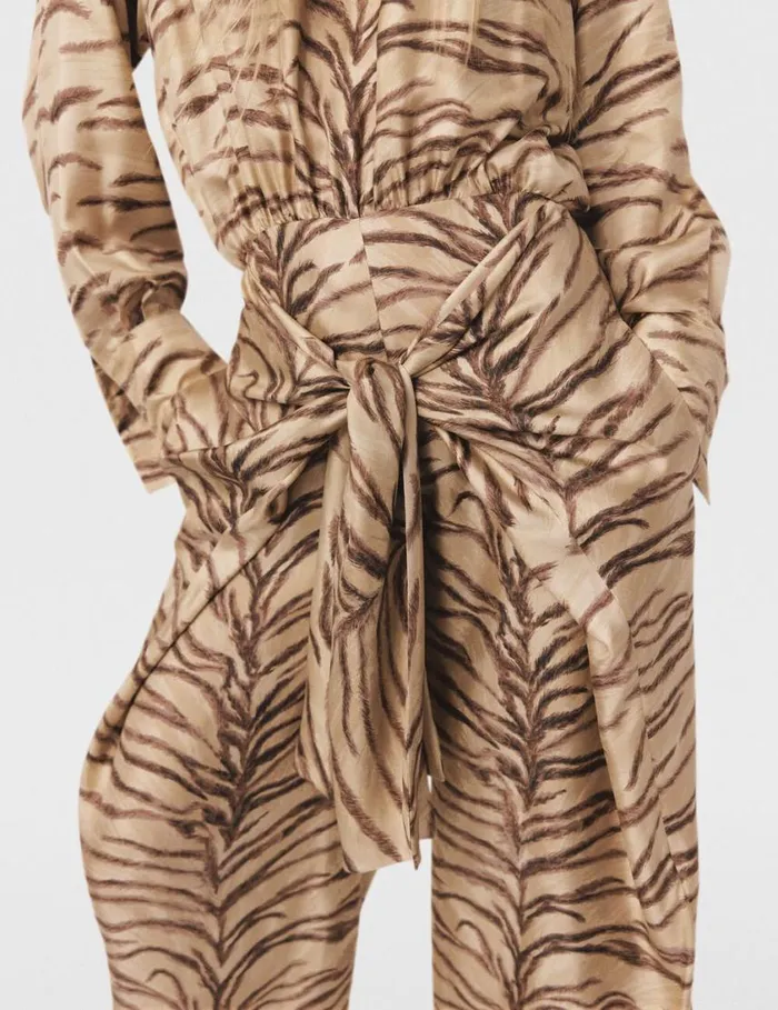 Women Tiger Print TieFront Jumpsuit Natural Tiger Print Stella McCartney Jumpsuits