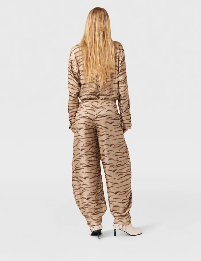 Women Tiger Print TieFront Jumpsuit Natural Tiger Print Stella McCartney Jumpsuits