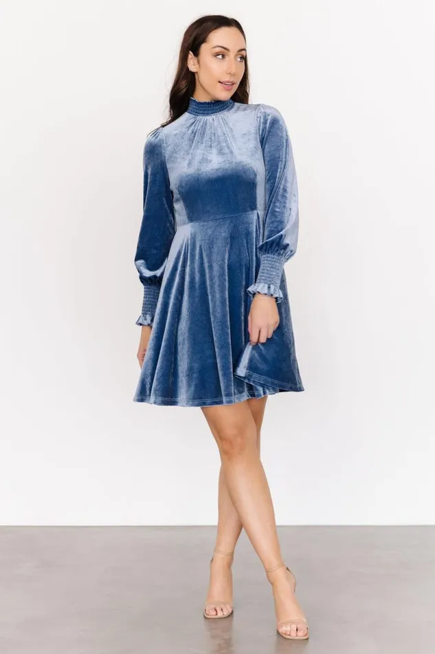 Women Tina Velvet Short Dress Blue Baltic Born Short Dresses