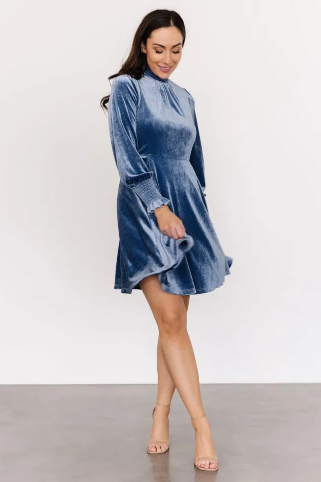 Women Tina Velvet Short Dress Blue Baltic Born Short Dresses Women Tina Velvet Short Dress Blue Baltic Born Short Dresses